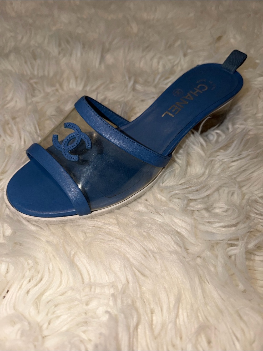 CHANEL Blue PVC Slide Mule with Interlocking CC
